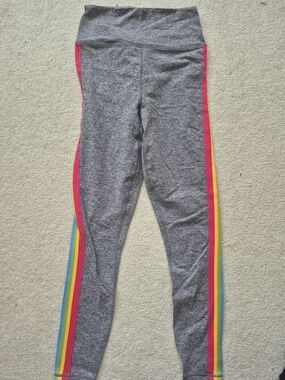 Spiritual Gangsta High-Waist Gray Leggings with Rainbow Side Stripes